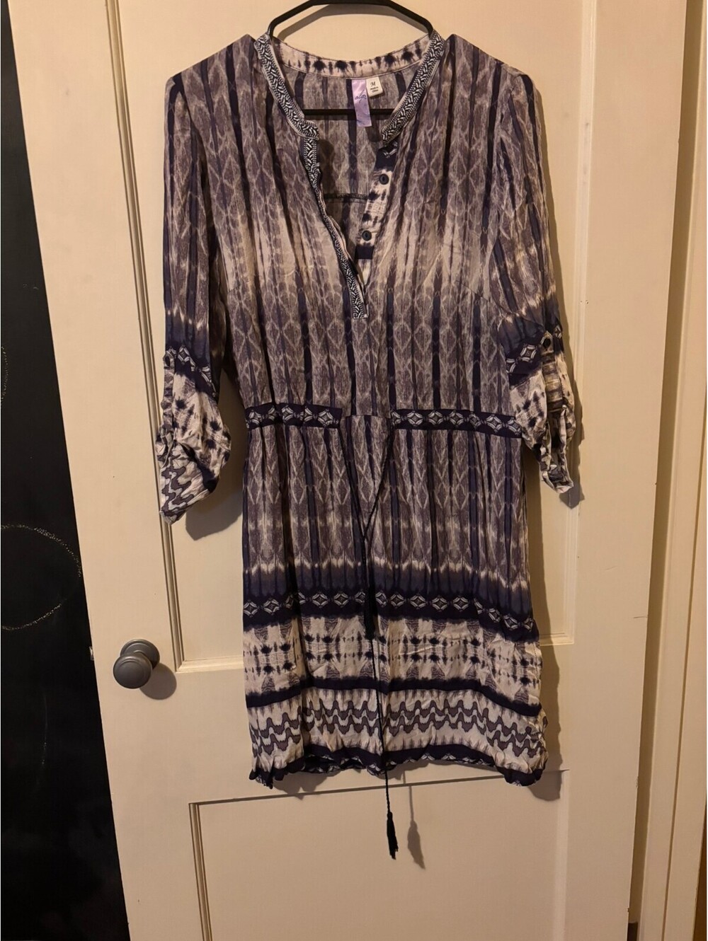Purple patterned peasant dress Medium